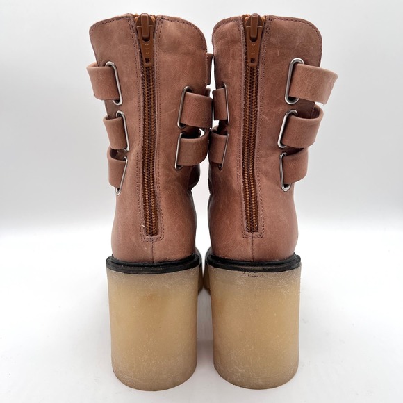 FREE PEOPLE Jesse Cut Out Boot Womens 38.5 8 English Tan Chunky Lug Sole Strappy - Picture 6 of 12